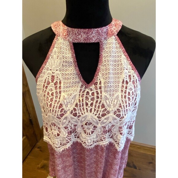 Rewind Blouse Size Large  Halter Collar Neck w/keyhole Lace Front Boho Western - Picture 3 of 9
